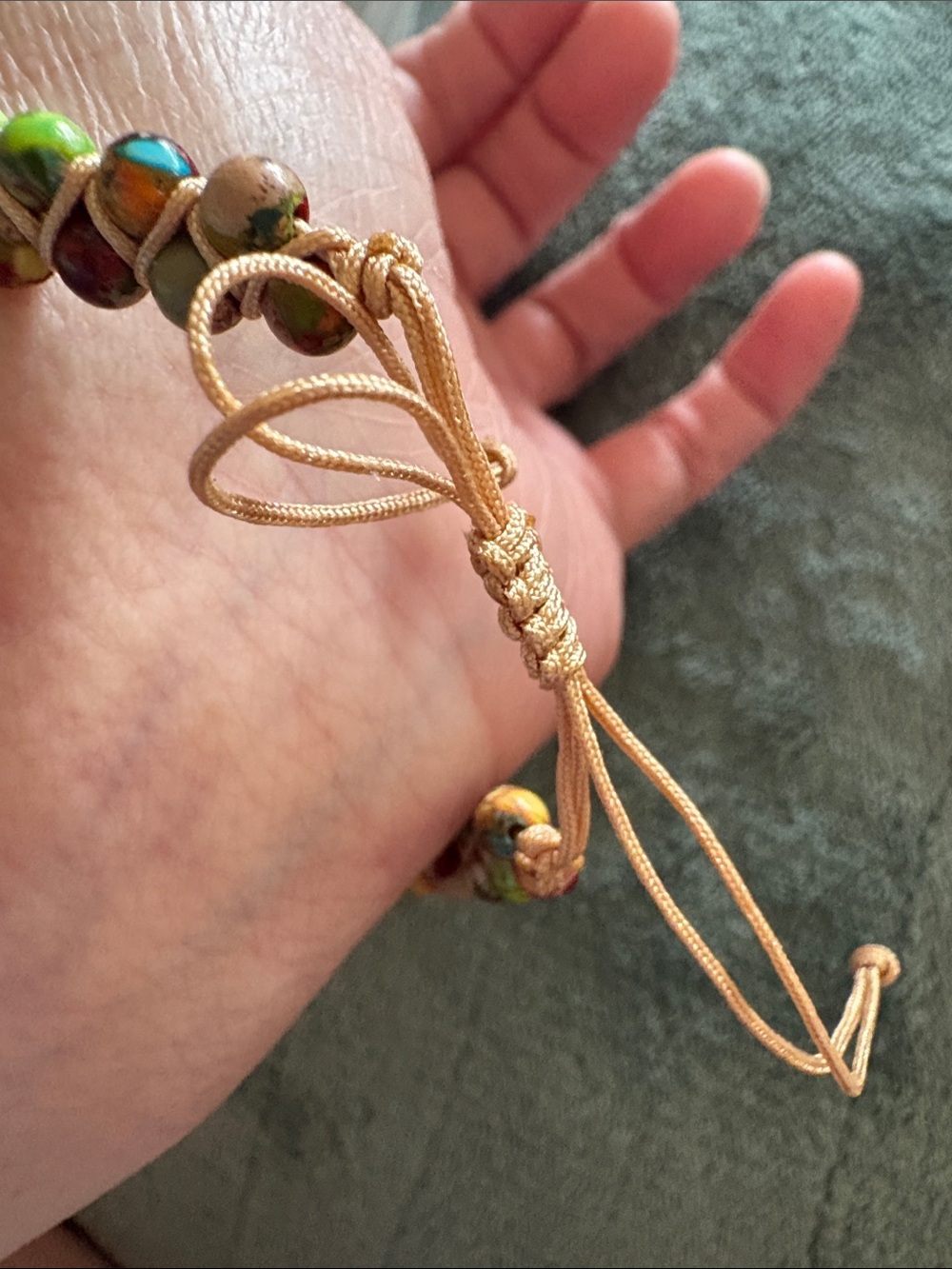 Gold Heart Rainbow Stripe Adjustable Bead Bracelet - Multicolor - Picture 2 of 3